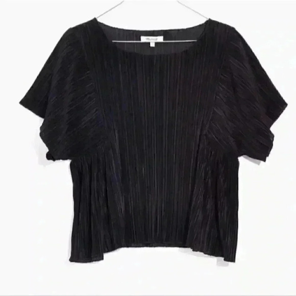 MADEWELL WOMEN'S BLACK SHORT SLEEVE TEXTURE & THREAD MICROPLEAT  TOP XXS - Picture 3 of 4